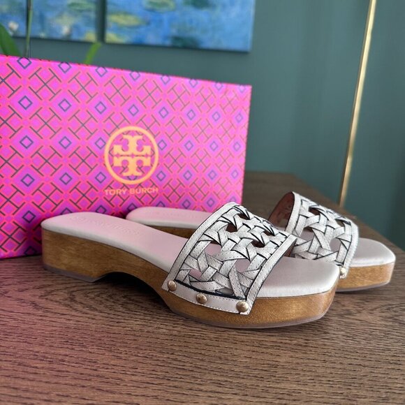 NWT! NEW! Tory Burch basketweave clogs new cream -Women US 7 - Picture 6 of 11